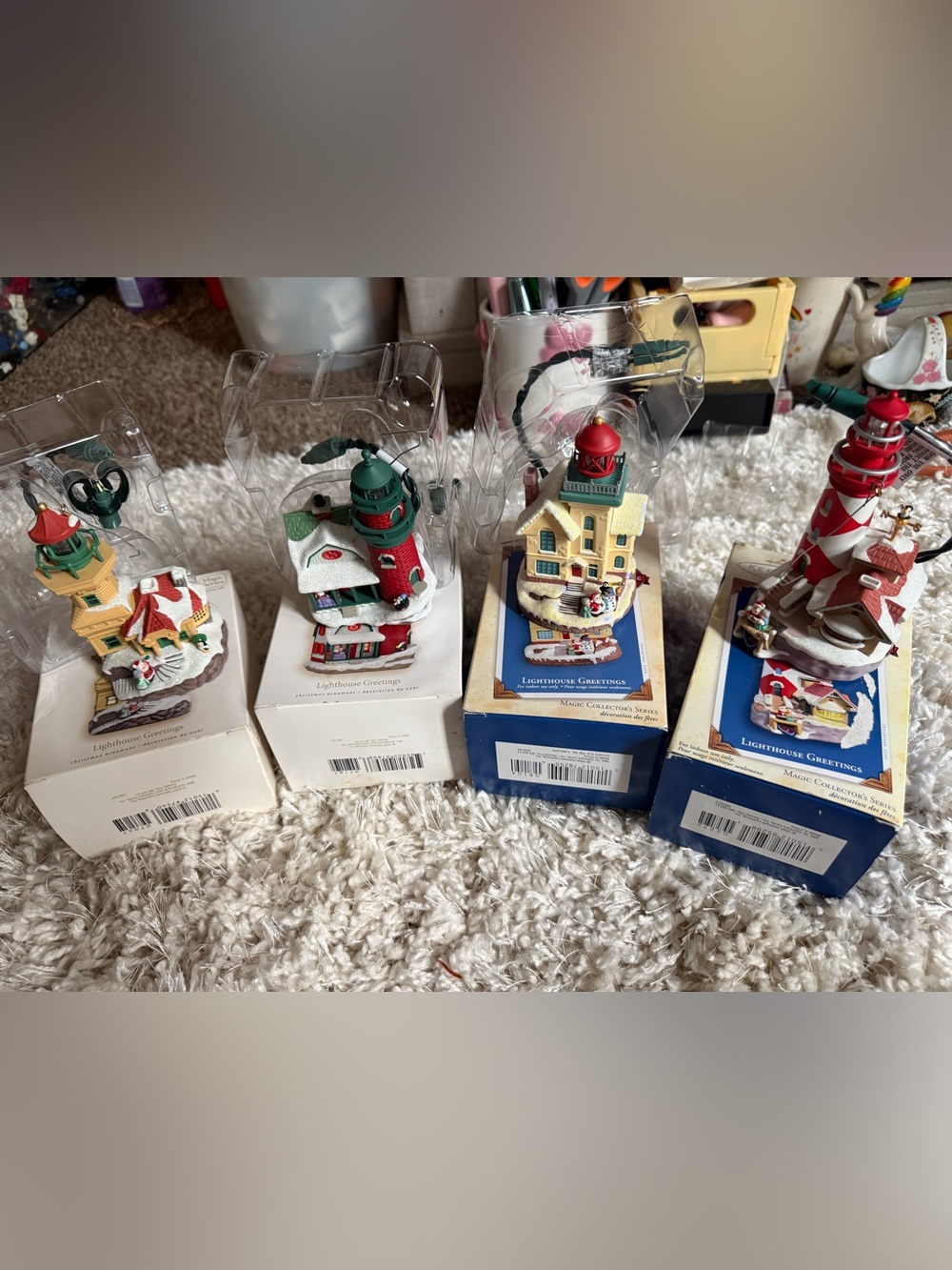 2004 2005 2007 2008 Hallmark Keepsake Ornament titled "Lighthouse Greetings” Lot